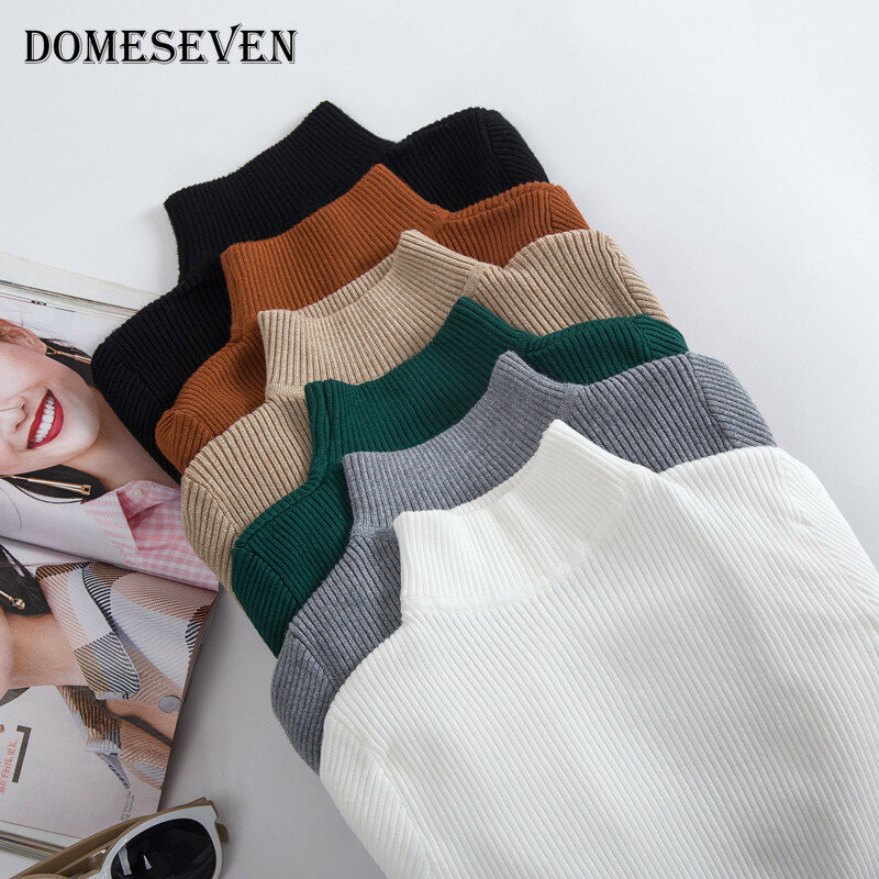 Suéteres básicos de cuello alto para mujer, suéteres cálidos de punto con cuello alto de estilo coreano, jerséis minimalistas sólidos, Tops baratos 2020