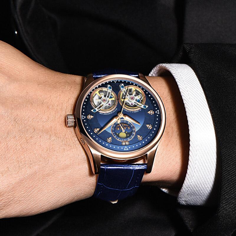 Reloj LIGE คู่ Tourbillon สวิตเซอร์แลนด์นาฬิกาผู้ชายอัตโนมัตินาฬิกาผู้ชาย Self-WIND Mechanical นาฬิกาข้อมือหนังนาฬิ...