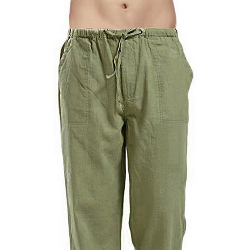 Pantalones de lino y algodón natural para hombre, pantalón informal, de cintura elástica, liso, para correr, talla grande 5XL
