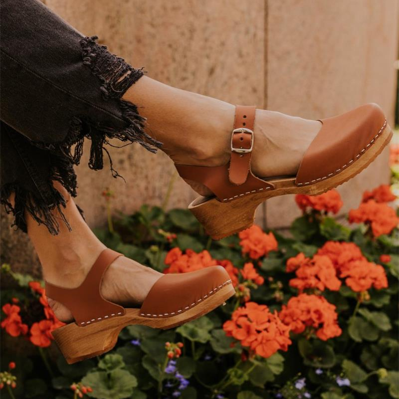 Sandalias para mujer informales con hebilla de tacón de aguja, zapatos de verano, calzado de piel sintética, Color liso