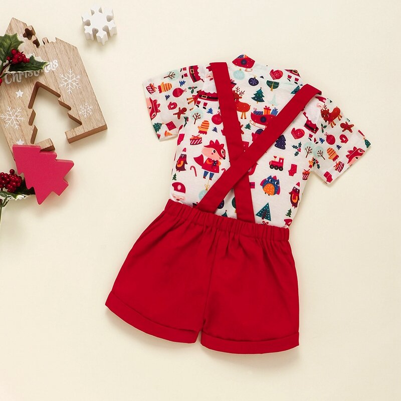Conjuntos de roupas do bebê menino cavalheiro recém-nascido impressão roupas festa de natal macacão + cinto calças infantil da criança do bebê menino roupas