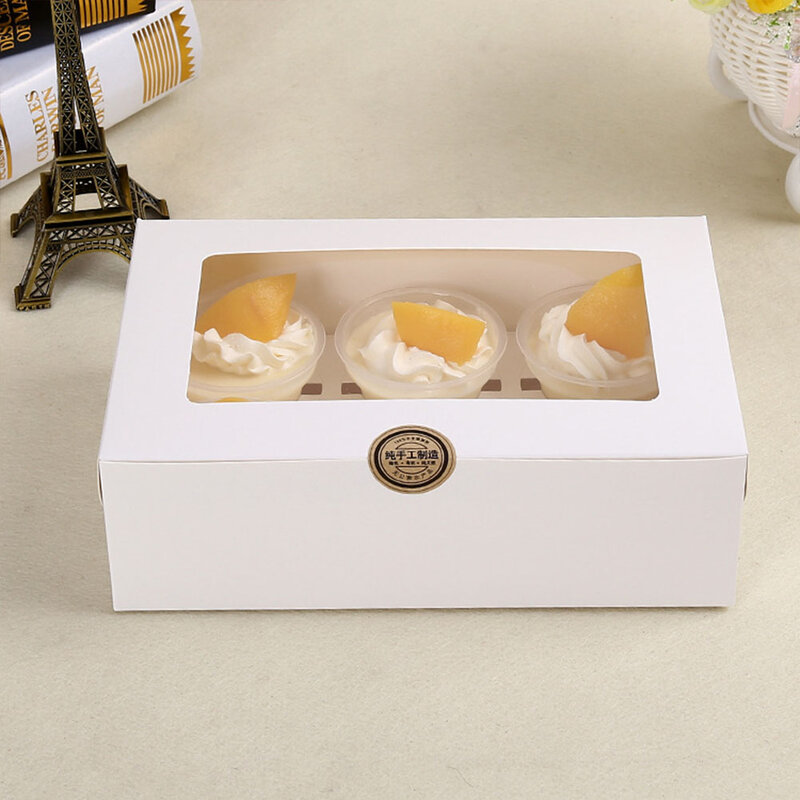 10Pcs 6 Cavity ถ้วยเค้กกล่องบรรจุภัณฑ์กล่อง Clear Window มัฟฟินกล่องฐานรองเค้ก Cupcake กล่องบรรจุภัณฑ์ขนมหวาน
