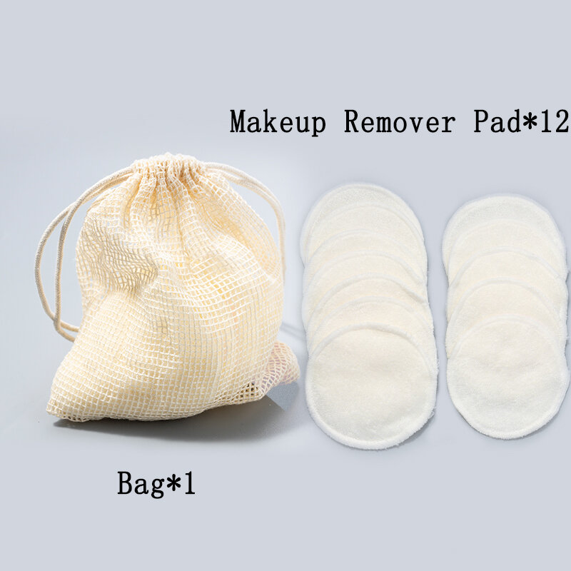 12pçs pastilhas de algodão reutilizáveis, pastilhas de maquiagem removedor facial de fibra de bambu, almofadas de algodão para cuidados com a pele, limpeza da pele