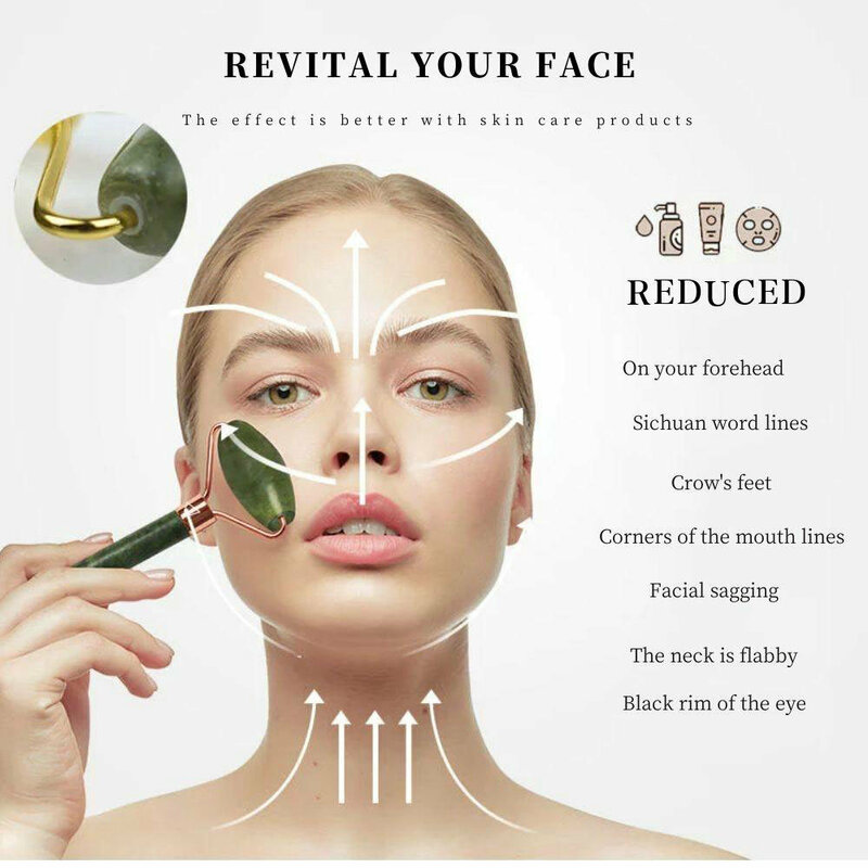Gua Sha-Rodillo de Jade Natural para masaje Facial, juego de herramientas de belleza para la piel, raspador Gouache, masajeador de salud para la cara