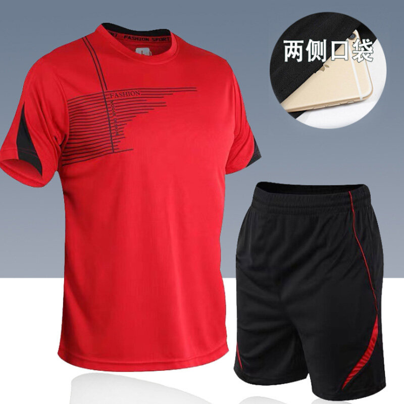 5XL Running T-shirt Sport Gym Tshirt Korte Mouw Voetbal Basketbal Tennis Shirt Snel Droog Fitness Sport Set Pakken Sportkleding
