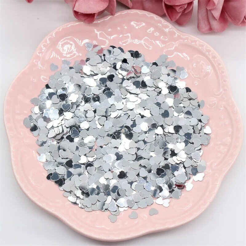 YPP CRAFT 5mm Silver Heart-Shaped Shape Sequins PVC Flat for DIY Card Making Craft Color Collection