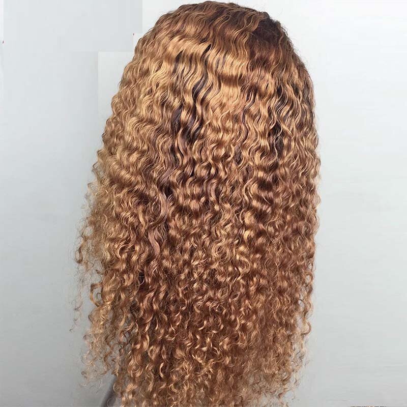 13*4/6 Lace Front Human Wigs Remy Kinky Curly 5x5 PU Lace Daily Wig Ombre Blonde Highlight Colored U Part Wig Adjustable Strap