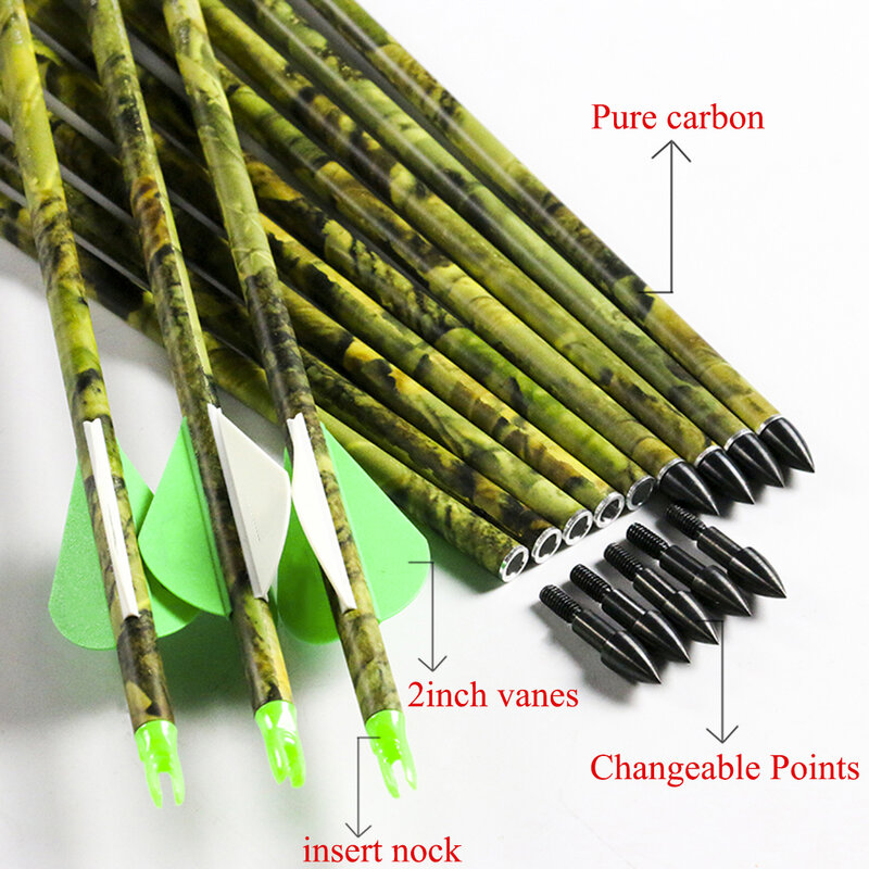 Linkboy – flèches de camouflage en carbone pour tir à l'arc, 6 pièces/12 pièces, 300 - 600 ID6.2mm, arc composé, arc-en-ciel pour la chasse