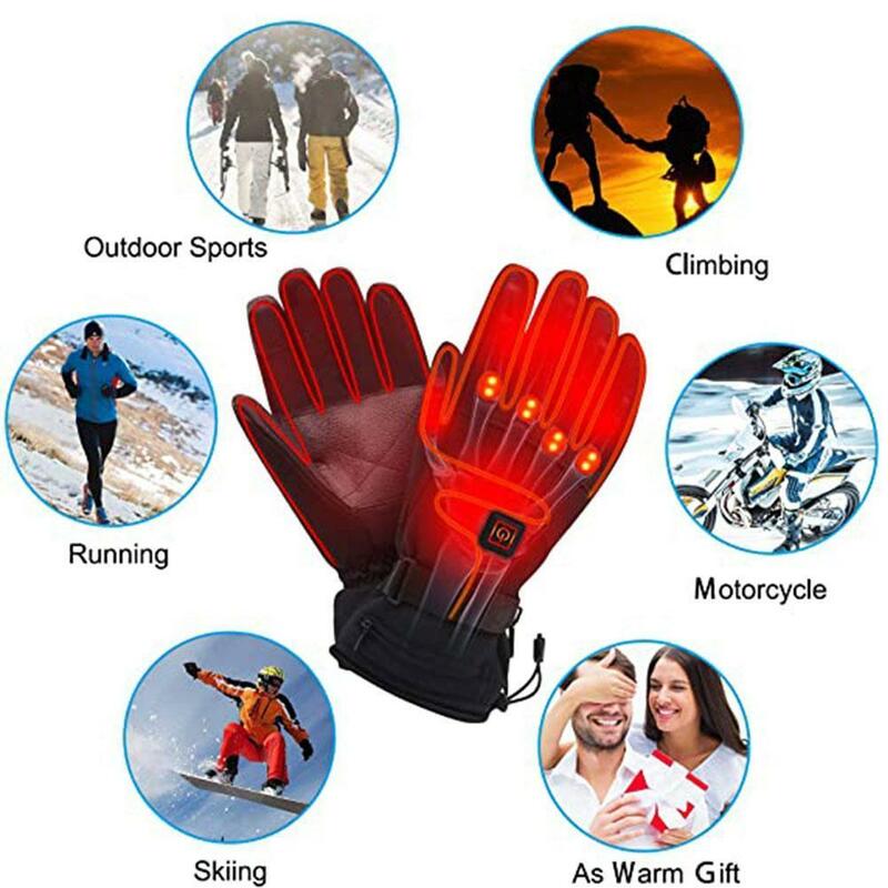 Зимние электрические лыжные перчатки, лыжные перчатки с электрическим подогревом, ветрозащитные водонепроницаемые перчатки с перезаряжае...