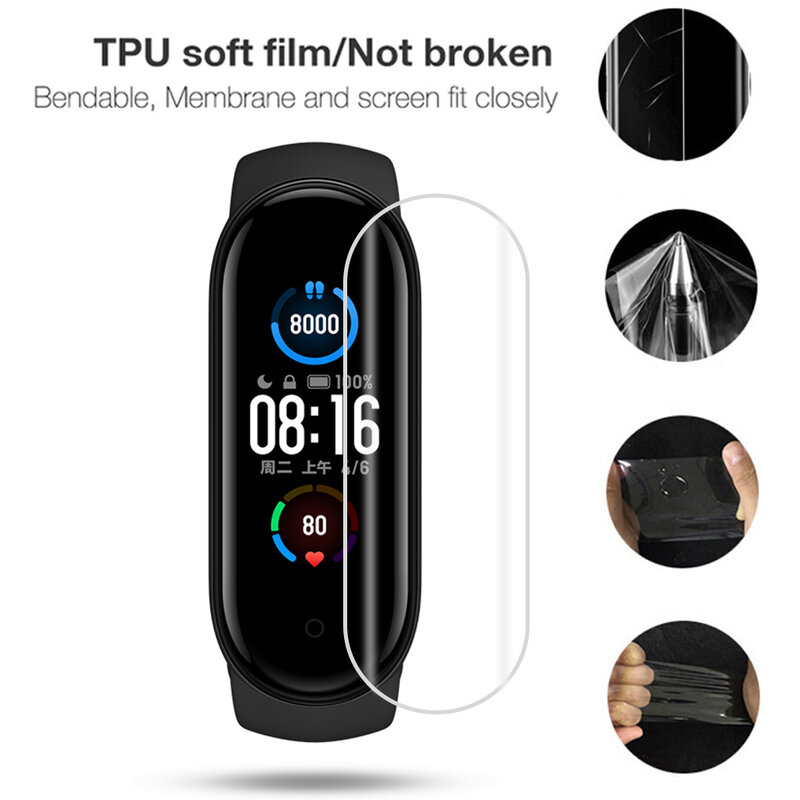 10Pcs Hydrogel Protective Tempered Film Protective Film For Xiaomi Mi Band 5 Protection Film Full Screen Permeability Film NEW