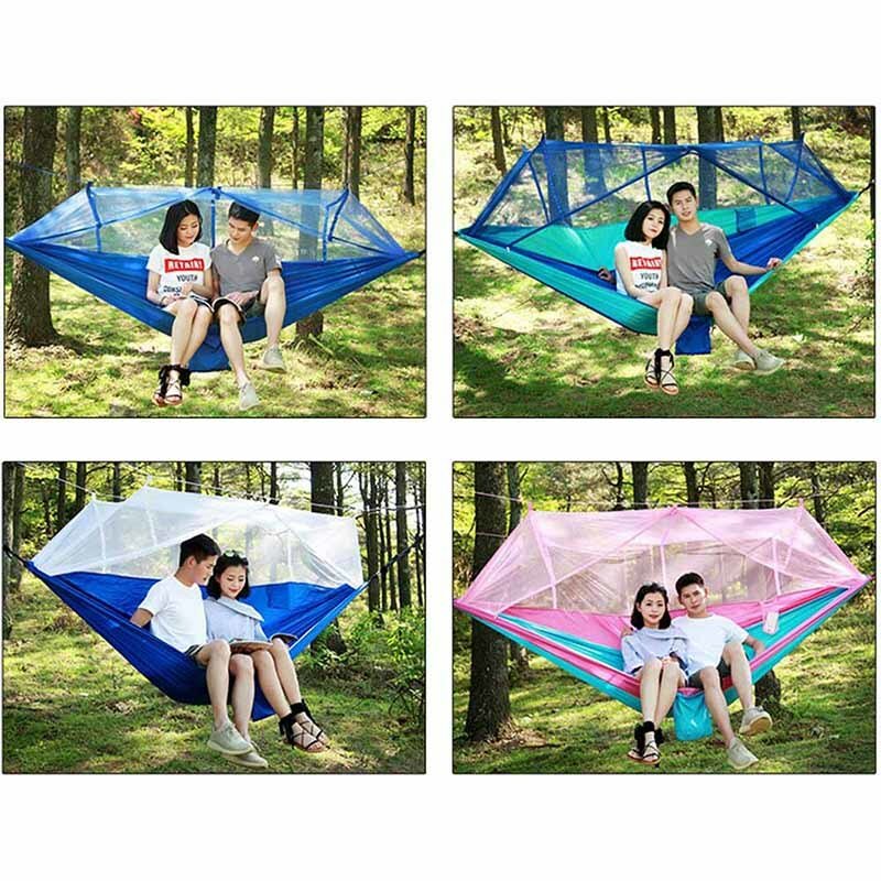 1-2 Persoon Draagbare Outdoor Camping Hangmat Met Klamboe Hoge Sterkte Parachute Stof Opknoping Bed Jacht Slapen Swing