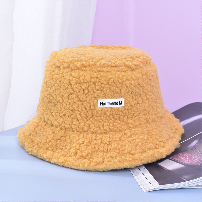 Wełna jagnięca Faux futro kapelusz typu Bucket zimowe ciepłe aksamitne kapelusze dla kobiet Lady zagęścić Panama odkryty kapelusz rybaka czapki kobieta