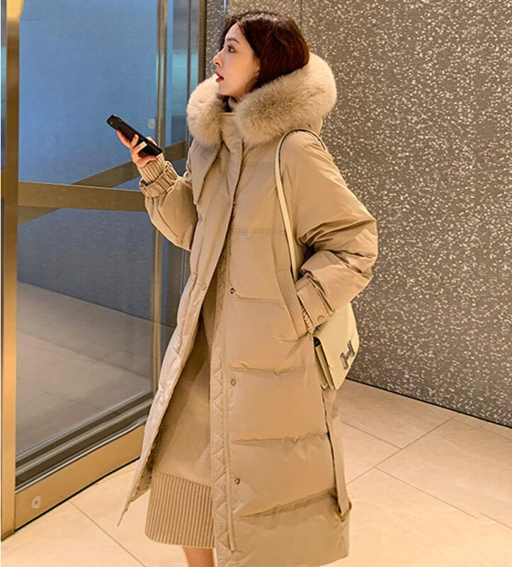 90% pato branco para baixo casaco de inverno feminino grosso parka longo casaco feminino tamanho grande para baixo jaqueta outwear com capuz gola de pele para baixo casacos