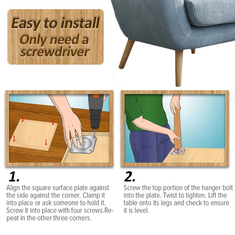 4 Buah Furnitur Kayu Kaki Miring Lurus Meja Kopi Sofa Tingkat Feets dengan Pelat Logam Kaki Kabinet Bagian Furnitur