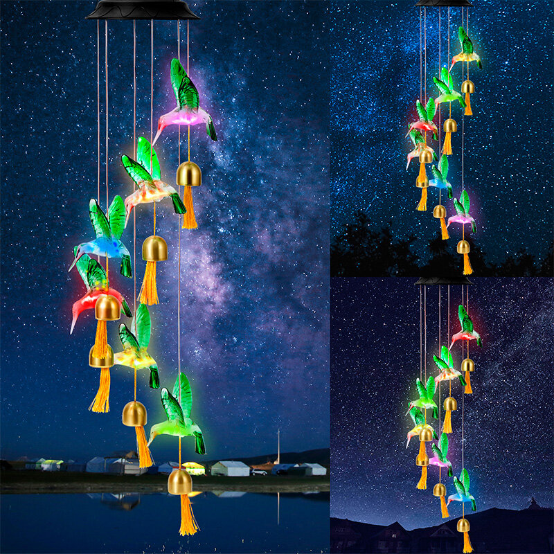 LED Garden Wind Chime Light Butterfly Crystal Outdoor Waterproof Garland Hanging Lights Christmas Yard Patio Solar Lamp Decor