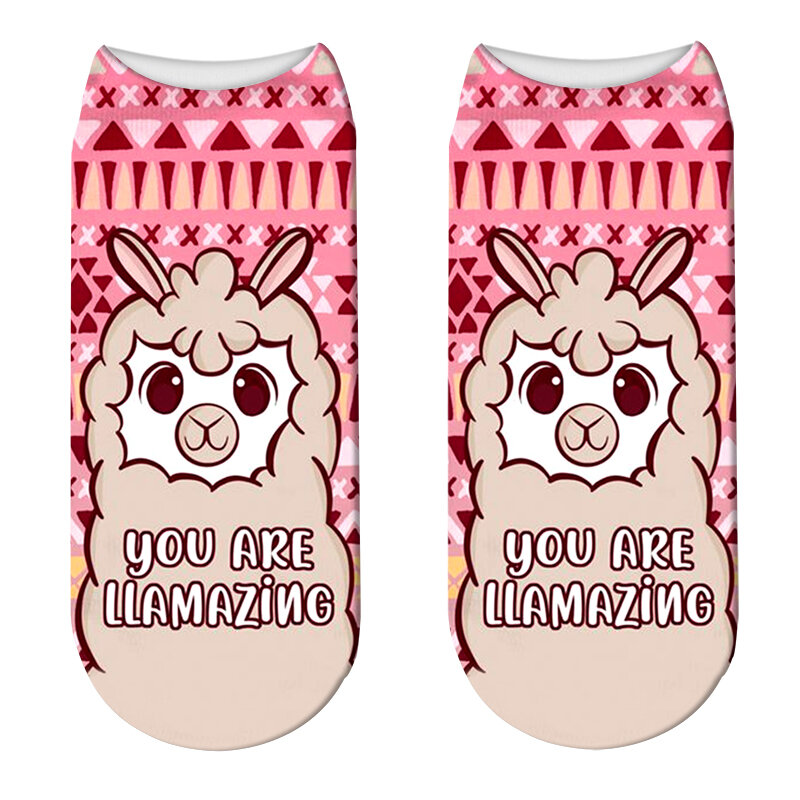 Милые цветные носки с героями мультфильмов альпака в стиле Харадзюку, милые женские повседневные носки до щиколотки, милые носки