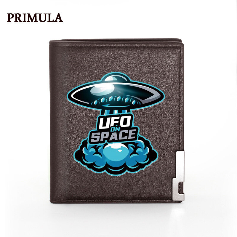 Cartera de piel sintética con estampado UFO On Space para hombre, billetera masculina de piel sintética negra, tarjetero plegable, monedero corto