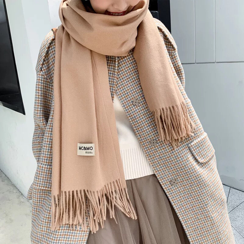 Solid Imitation Cashmere Scarf Women Winter Long Knitted Shawl  Oversized Thick Ladies Scarf Wild  Dual-use Luxury Brand Scarf