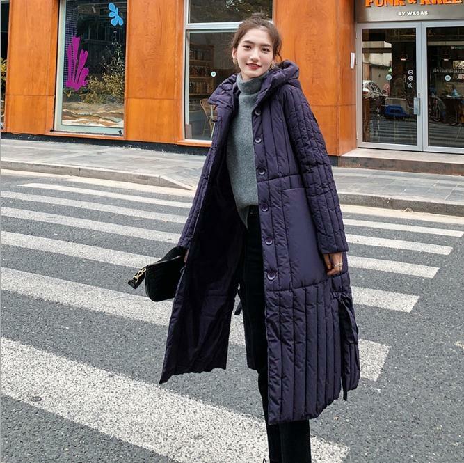 Newest Women Winter Autumn X-Long Jackets Single Breasted Solid Color Hooded Casual Cotton Padded Parkas Large Size Coat K1395