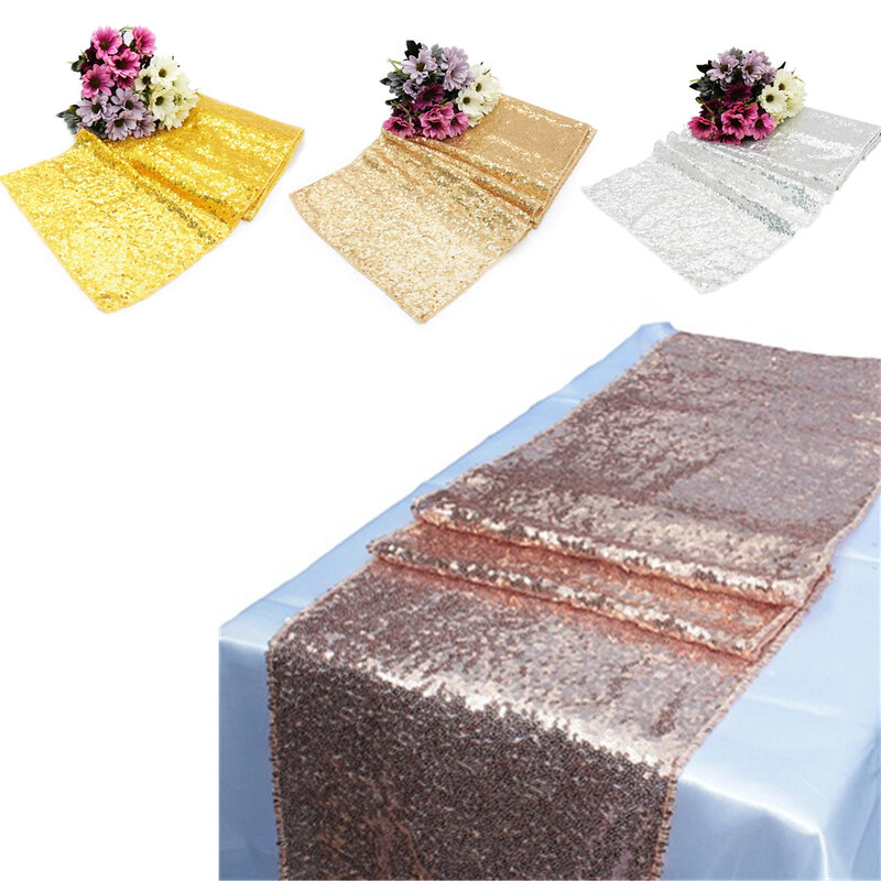 Toalha de mesa para festa, 30x275cm, 30x180cm, dourado, com lantejoulas, ouro rosa, toalha de mesa, para casamentos, decoração para casa, 1 peça