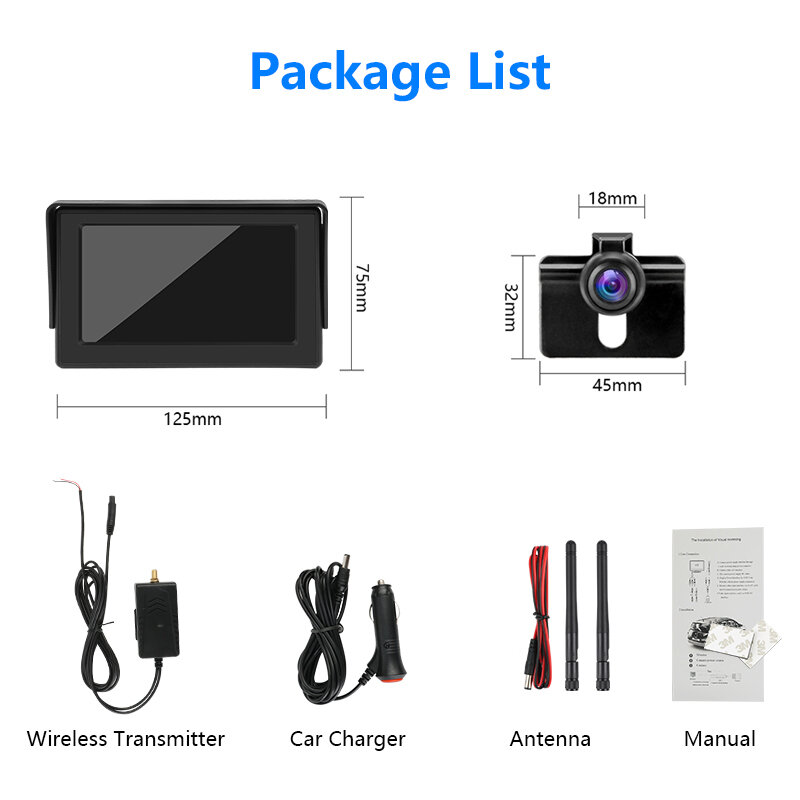 Jansite telecamera di backup wireless TFT LCD da 4.3 pollici monitor per auto telecamera di retromarcia wireless con monitor telecamera posteriore per auto