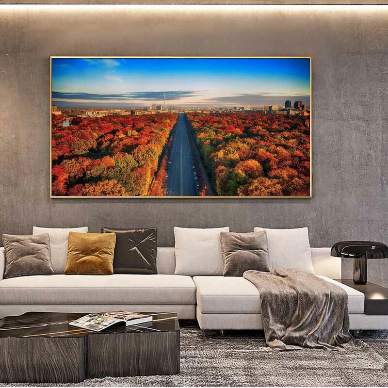 Pintura al óleo de paisaje, arte de carretera de otoño hermoso, lienzo, sala de estar, pasillo, oficina, decoración del hogar, mural