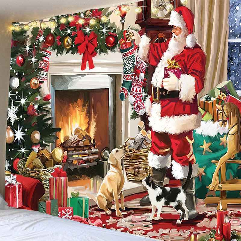 Gaya Busana Modern Gantungan Dinding Pola Santa Klaus Latar Belakang Dinding Kamar Tidur Permadani Seri Natal