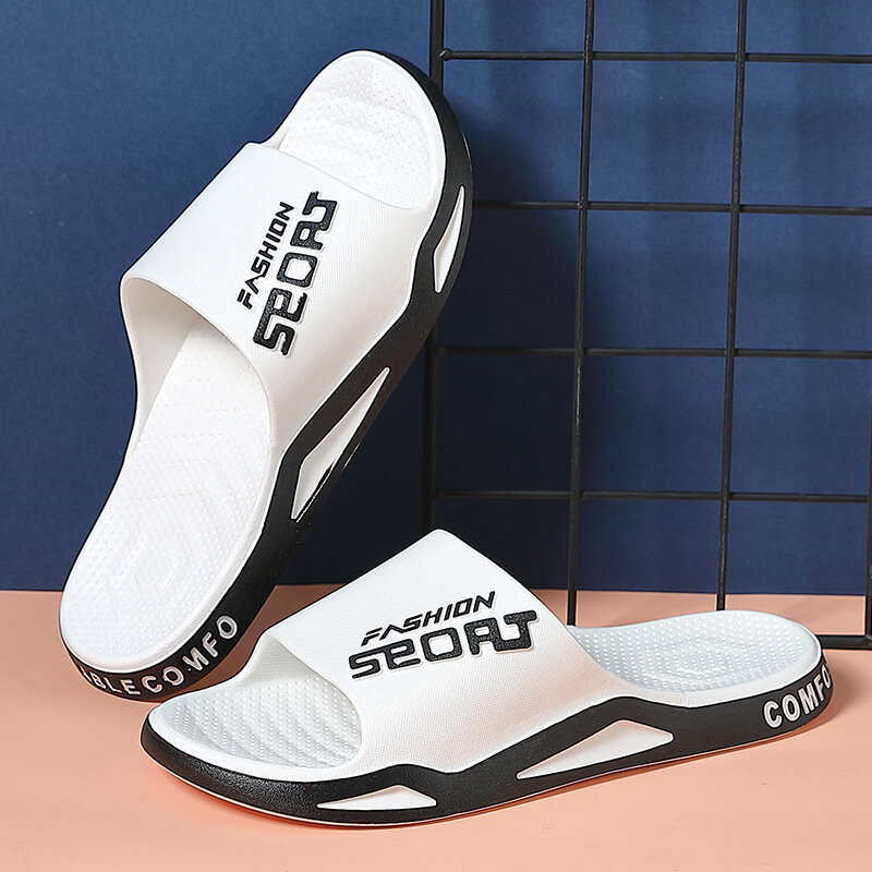 KEEROP Sandal Olahraga Pria PVC Sepatu Pantai Luar Ruangan Tren Mode Sandal Pria Tebal Antilicin Bersirkulasi Flip Flop Rumah Tangga