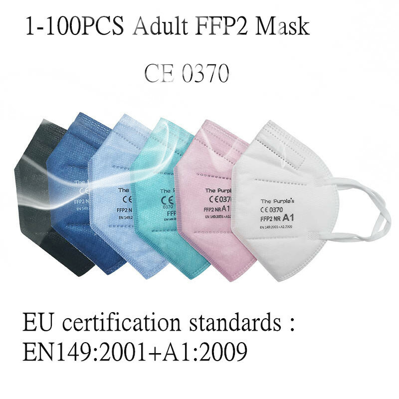 قناع للوجه من القماش الصناعي متعدد الألوان للبالغين من 5 طبقات KN95 Fpp2 Mascarilla معتمد KN95 قناع للفم قابل لإعادة الاستخدام ffp2fan CE ffp2
