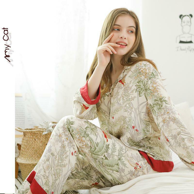 Conjuntos de pijamas de estilo fino para mujer, ropa de dormir larga, para el hogar, Sexy, a la moda