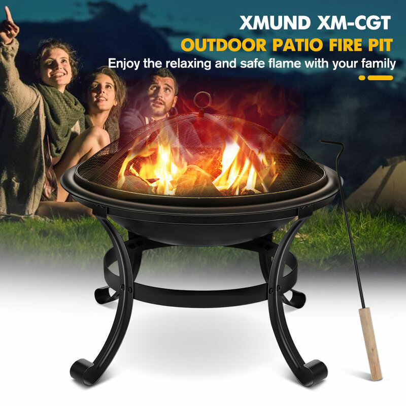 Portable Wood Burning Fire Pits Curved Feet Brazier Decoration for Backyard Poolside 100% Iron Black Courtyard Metal Fire Bowl