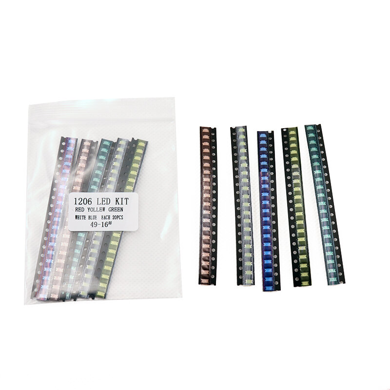 100 SMD LED light kit ، 5 ألوان ، 1206 قطعة ، أحمر ، أبيض ، أخضر ، أزرق ، أصفر ، 1206 ، شحن مجاني