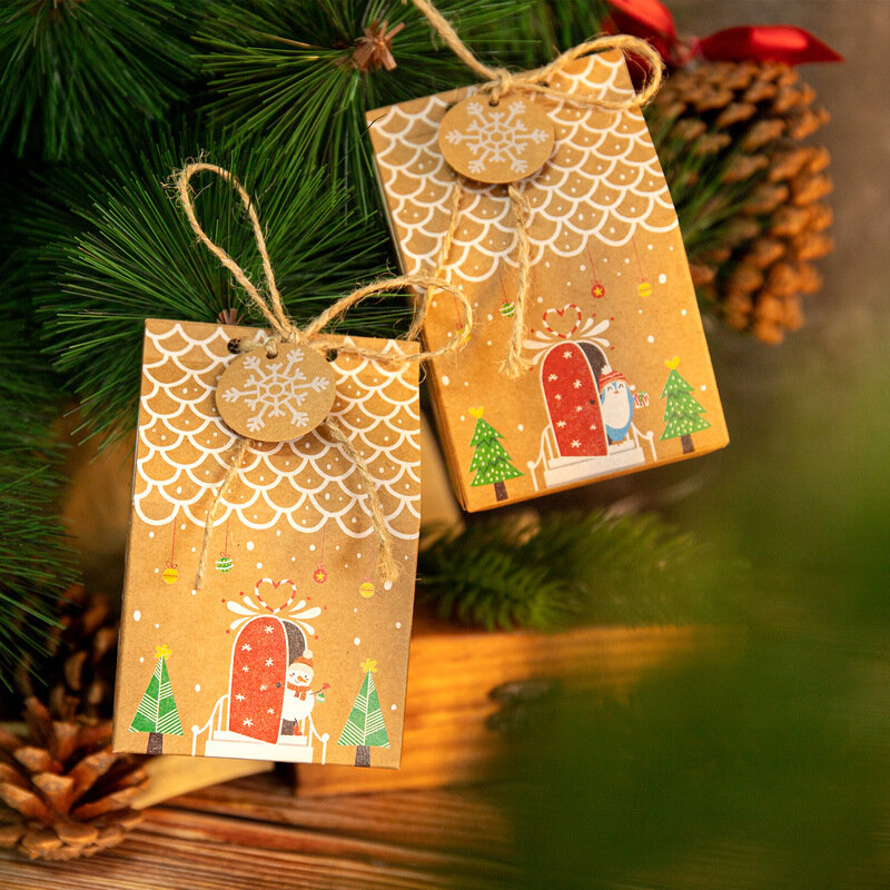24 Buah Tas Permen Natal Kotak Kue dan Kemasan Bentuk Rumah Tas Kue Kotak Hadiah Natal Ornamen Navidad Kotak Hadiah Dekorasi
