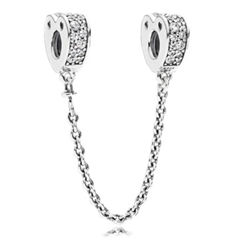 2021 New Silver Colour Sparkleing Shine Flower Safety Chain Bead Fit Original Pandora Charm Bracelet Pendant DIY Fashion Jewelry