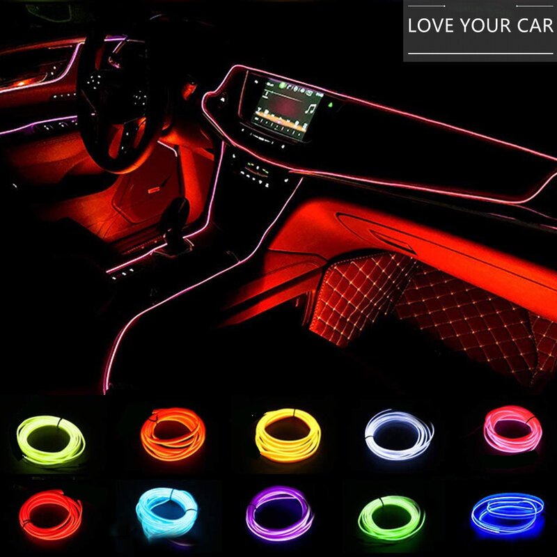 Lumière d'intérieur de voiture, fil EL, bande lumineuse Rgb Flexible, lumière d'ambiance, Tube Neno, lumière douce USB, corde d'éclairage