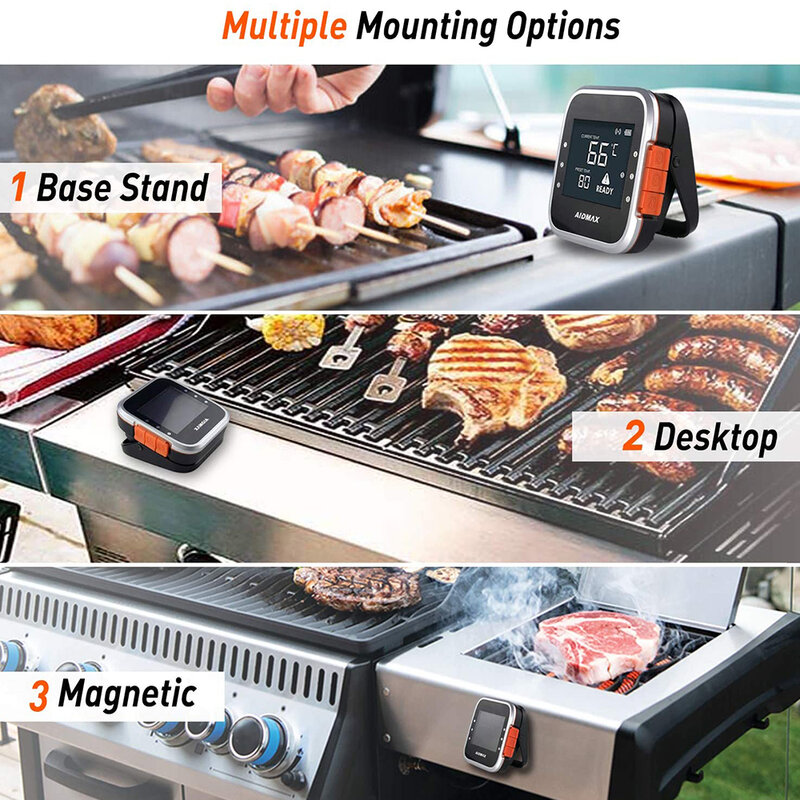 AidMax WR01 Digitale Thermometer Küche Bis zu 6 Edelstahl-Stahl Sonden Für Backofen Grill Fleisch Thermometer Mit Timer Und hintergrundbeleuchtung