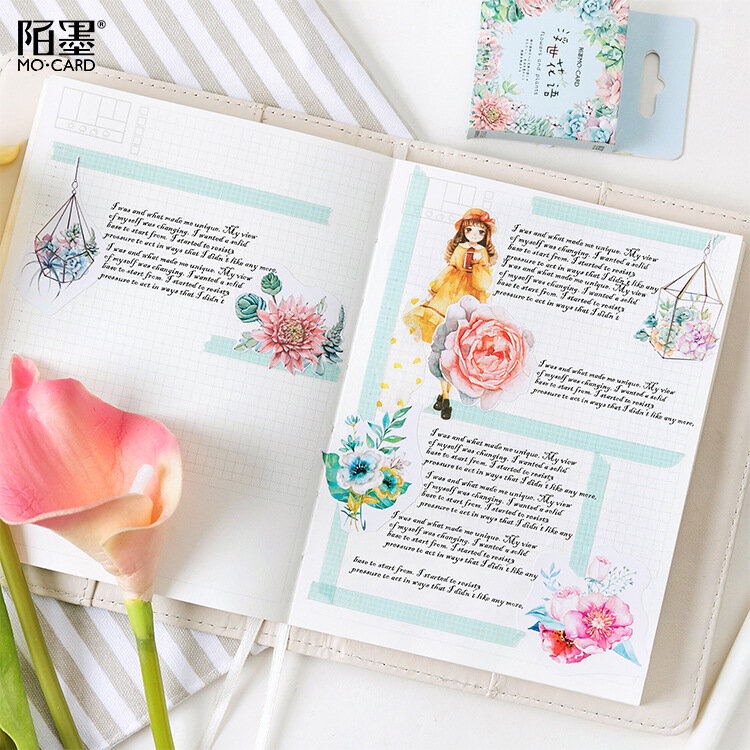 يوميات ورقية يابانية ، ملصقات زهور ، سكرابوكينغ ، قرطاسية ، لوازم مدرسية للمعلم
