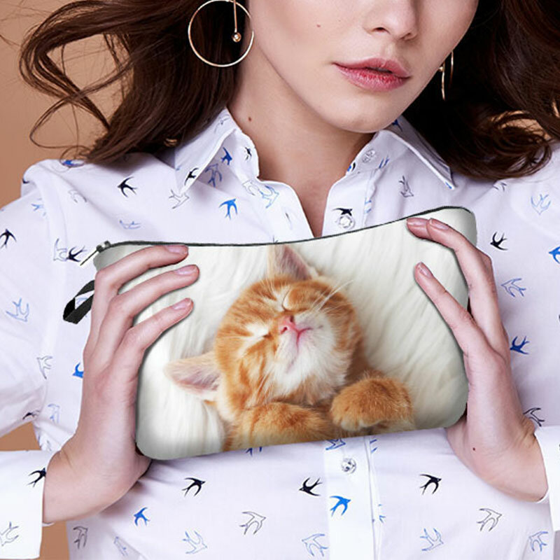 Neceser de viaje con estampado 3D de gatitos para mujer, bolso de mano femenino, bonito gato de dibujos animados, estuche de cosméticos, novedad de 2020