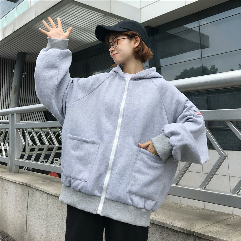 Sudadera con capucha de talla grande para mujer, ropa de calle Harajuku kawaii, sudadera de gran tamaño con cremallera, tops de manga larga de estilo coreano