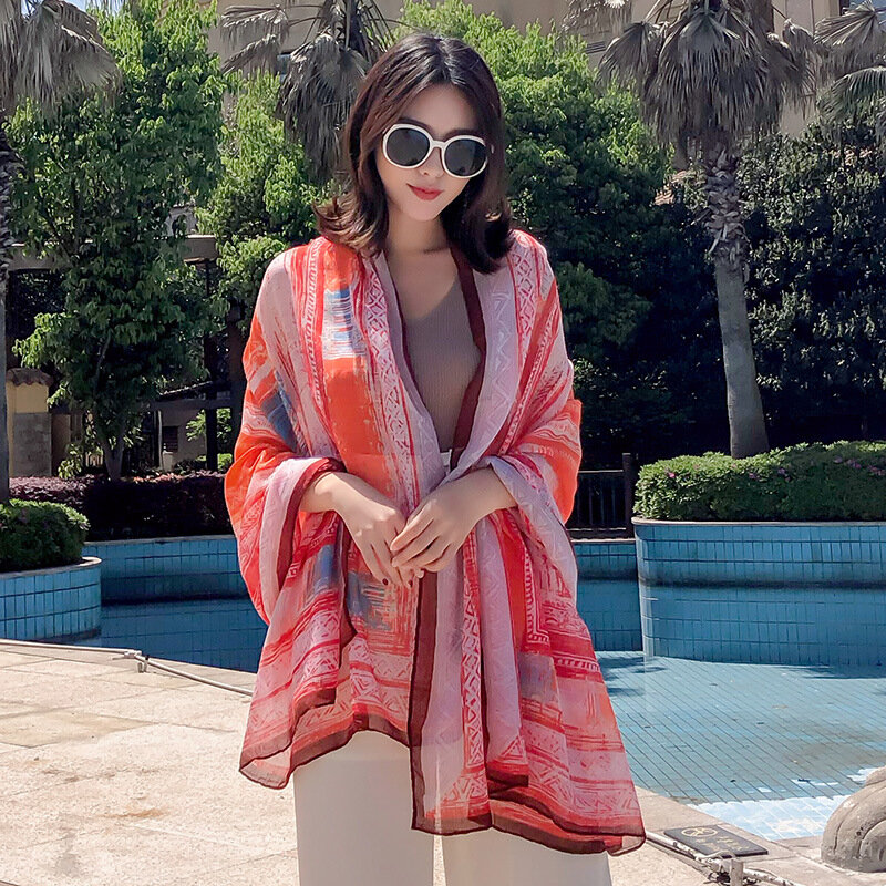 Bufanda de seda grande para mujer, chal de toalla de playa, estampado de moda, viaje, 2021