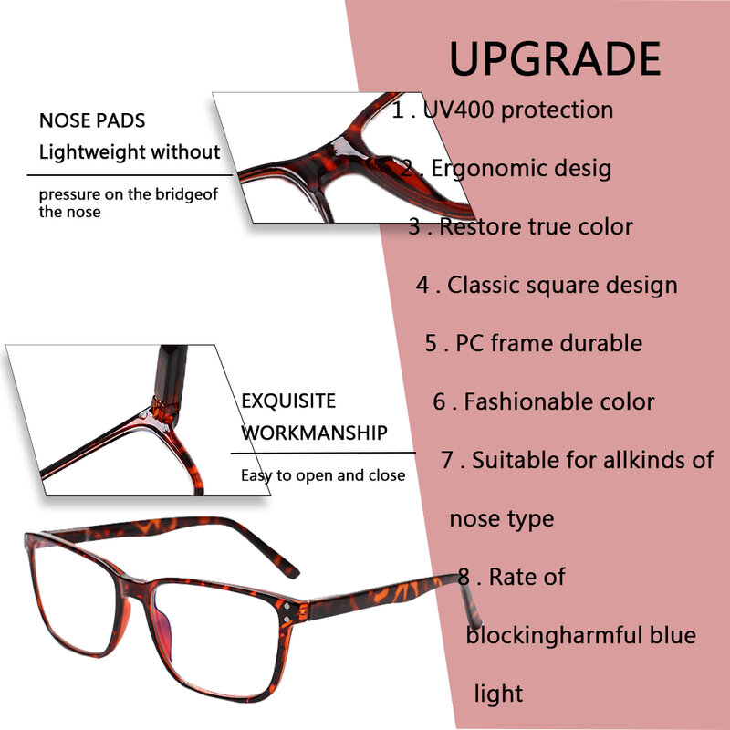 Boncamor – lunettes pour homme et femme, lot de 4, classiques, Vintage, anti-lumière bleue, presbytes, pour ordinateur, dioptrie + 1.0 + 2.0 + 3.0 + 4.0