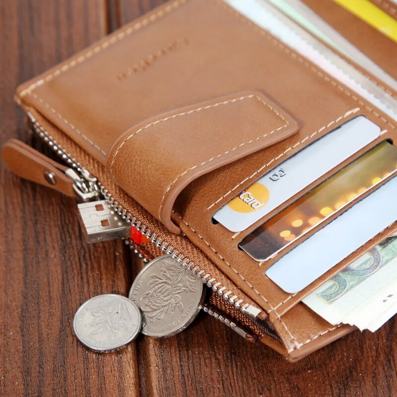 JIFANPAUL 2020 신사용 짧은 지갑 대용량 버튼 지퍼 지갑 오일 왁스 가죽 부드러운 가죽 동전 지갑