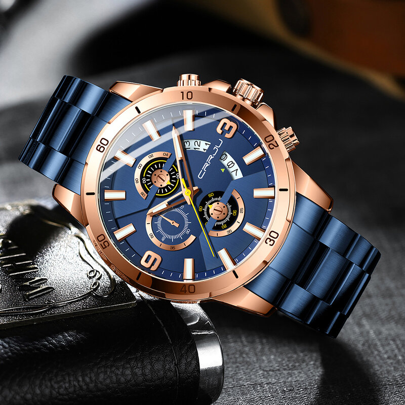 Crrju moda relógio masculino marca superior luxo esportes pulseira relógio de pulso cronógrafo data à prova dwaterproof água relógio de quartzo relogio masculino