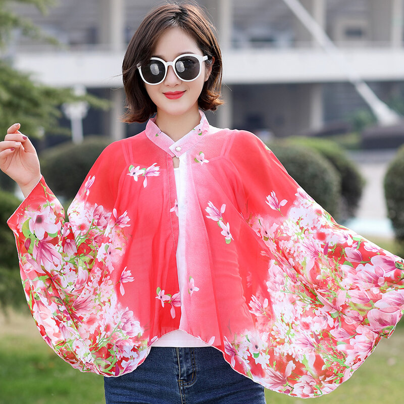 Novo lenço de chiffon estampado moda verão feminino guarda-sol manga comprida xale