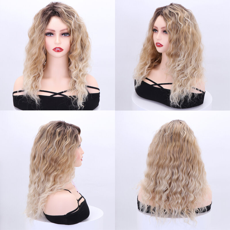 JUNSI-Peluca de cabello sintético para mujer, cabellera artificial ondulado de raíz oscura ombré, resistente al calor, para Cosplay
