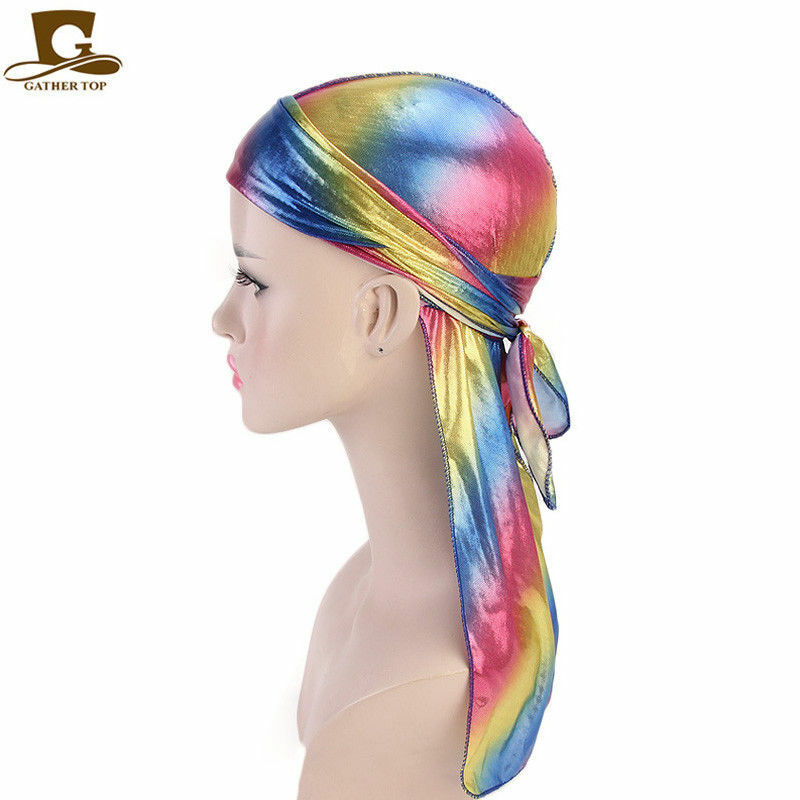 Unisex Silk Laser Polyester Bandana Hat Durag Rag Tail Headwrap Headwear Gift