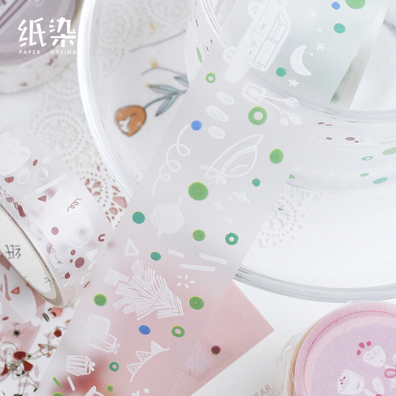 1 rollo de cinta adhesiva transparente decorativa para diario de mascotas con cielo estrellado, pegatinas de papelería japonesas, suministros escolares para álbum de recortes
