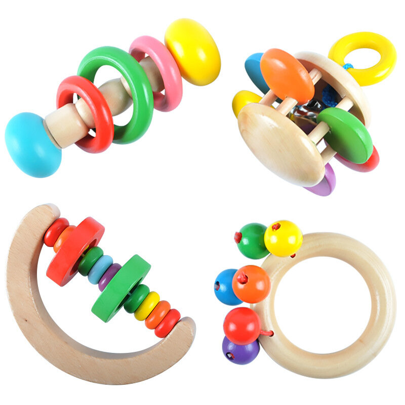 0-12 meses gran oferta del traqueteo del bebé juguetes de bloques de madera sonajero musical gráfico cognición juguetes educativos para edades tempranas para bebé