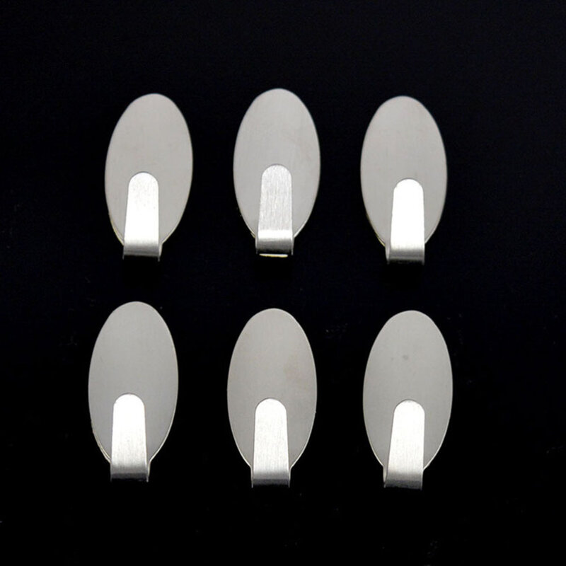 6pcs Stainless Steel Drill Adhesive Single Robe Hook Towel Coat Wall Mount Hooks Clothes Hanger for Bathroom Kitchen (Oval+S)