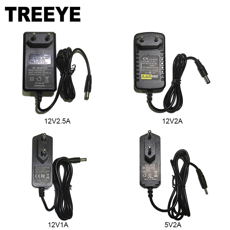 Enchufe tipo 12V, 2A, 1A, 5,5mm x 2,1mm, 5V2A, 3,5mm x 1,35mm, fuente de alimentación AC 100-240V a DC, adaptador de enchufe para cámara IP CCTV